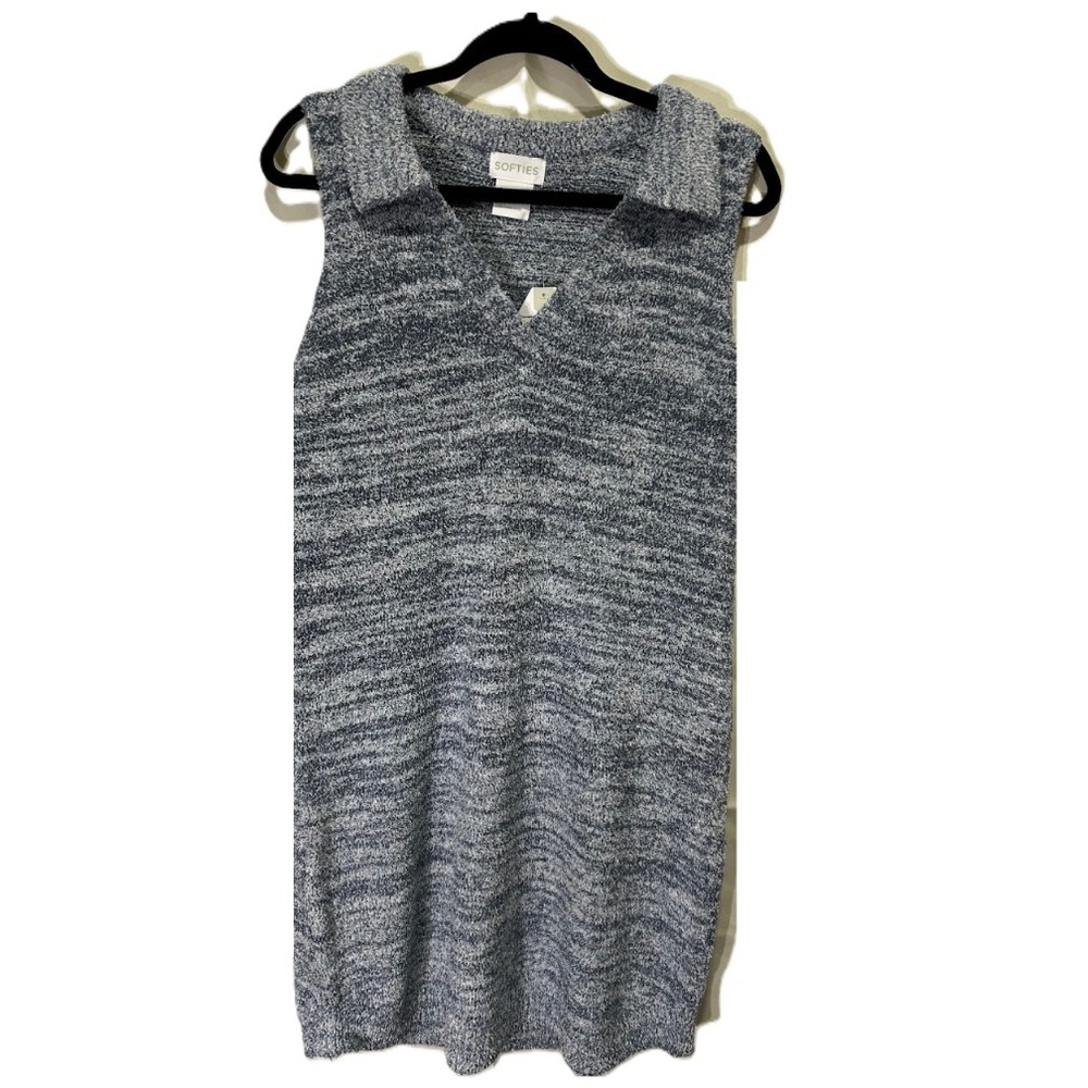 Softies Sleeveless Johnny Collar Lounge Dress Heather Indigo Small NEW - Picture 2 of 3